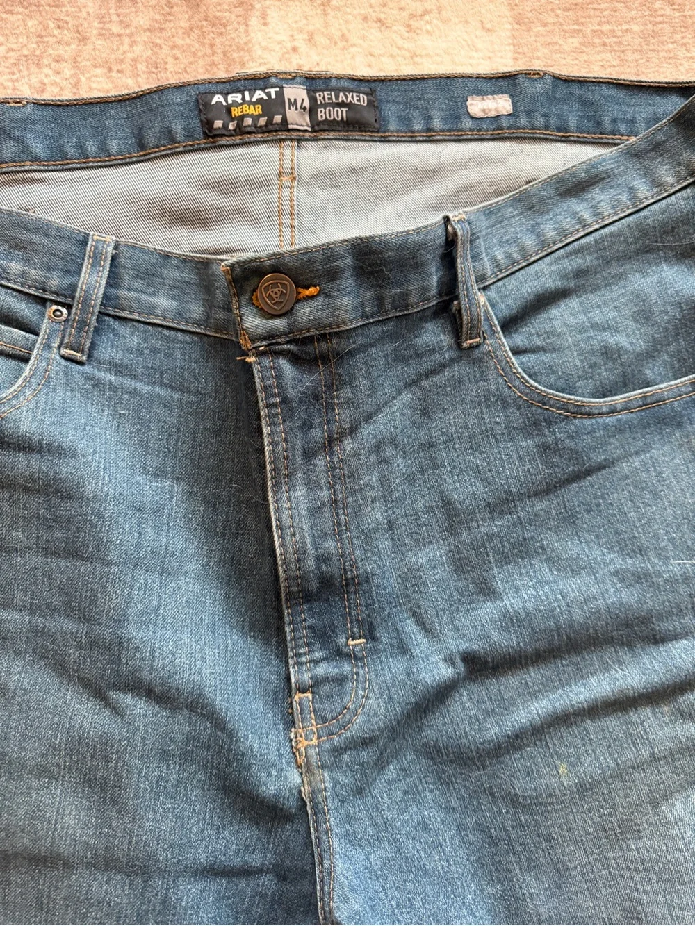 Ariat Rebar M4 Relaxed Boot Cut Jeans Mens 42x32 Med. Wash Work Denim Loop Lock
